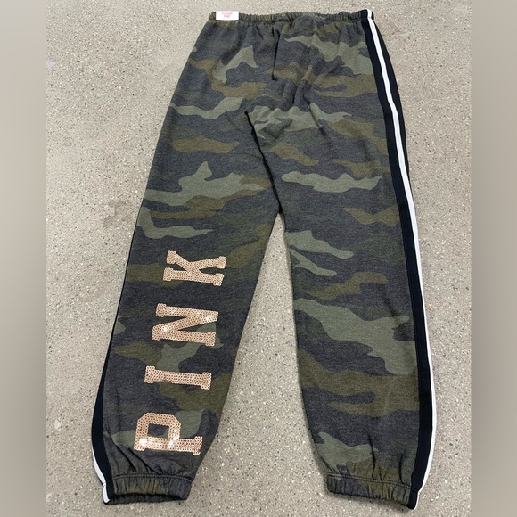 NWT VICTORIA'S SECRET “PINK” Gold Bling Sequin Classic Sweatpant Camo Size Small - Picture 7 of 14